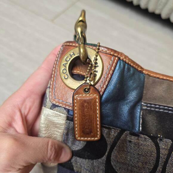 Coach Vtg Y2K Denim Patchwork Whiskey Leather Trim Shoulder Tote Bag 10003 - Picture 10 of 10